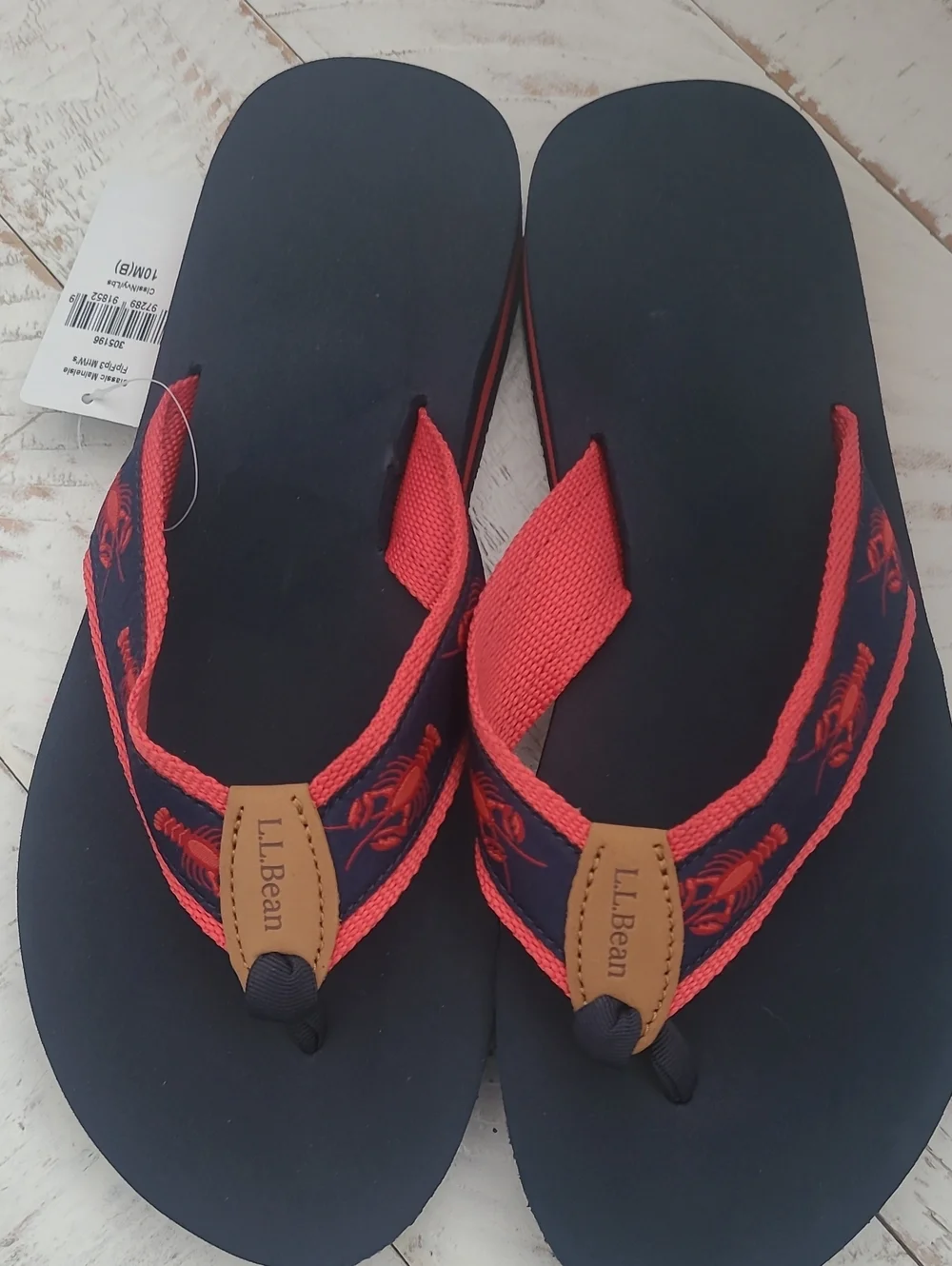 NWT LL Bean Navy & Red Lobster Flip Flops The Maine Collection SIZE 10